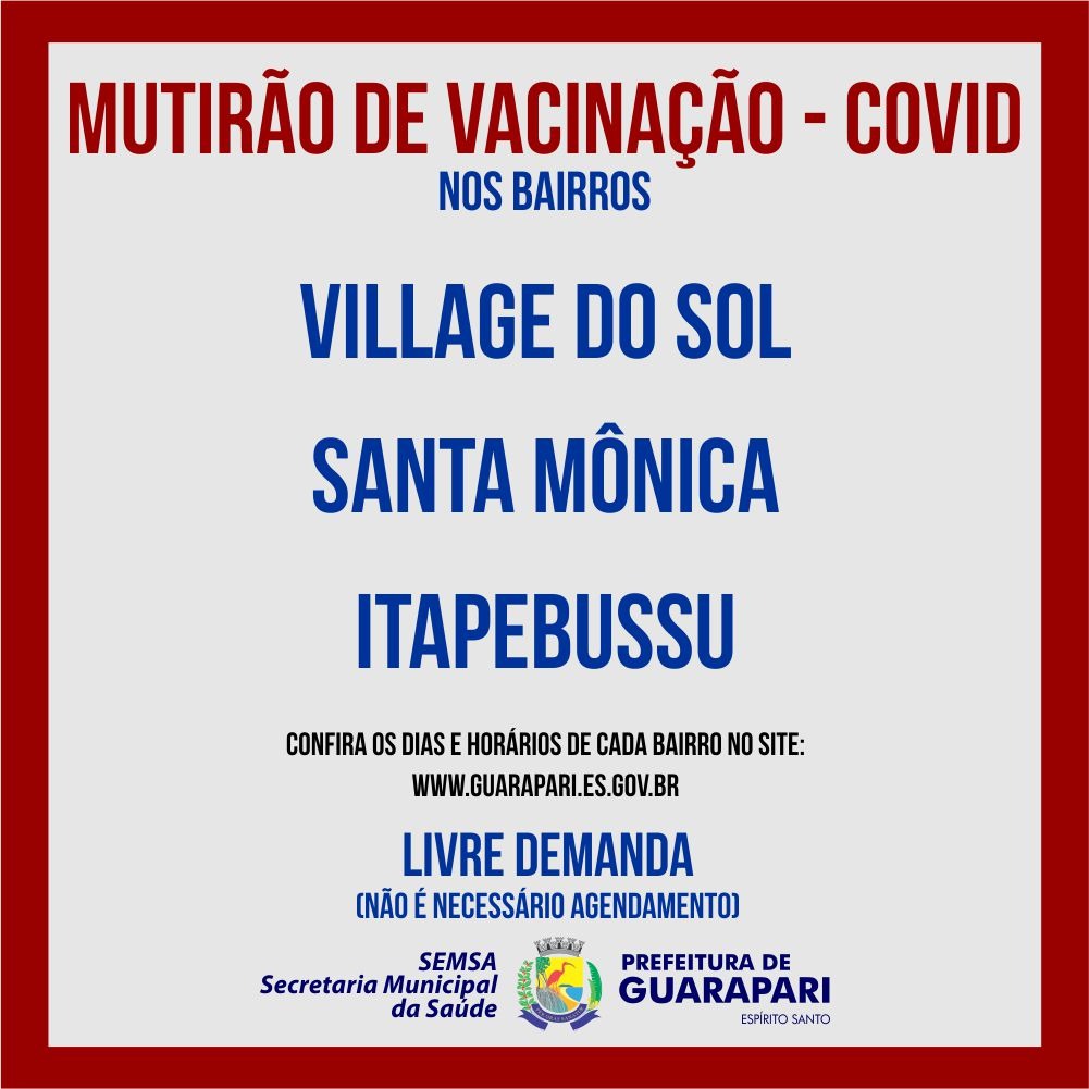 Prefeitura de Guarapari realiza ação de vacinação em três pontos da cidade nesta semana